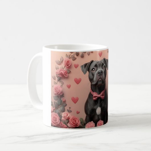 American Staffordshire with Rose - Valentinstag Kaffeetasse (Vorderseite Links)
