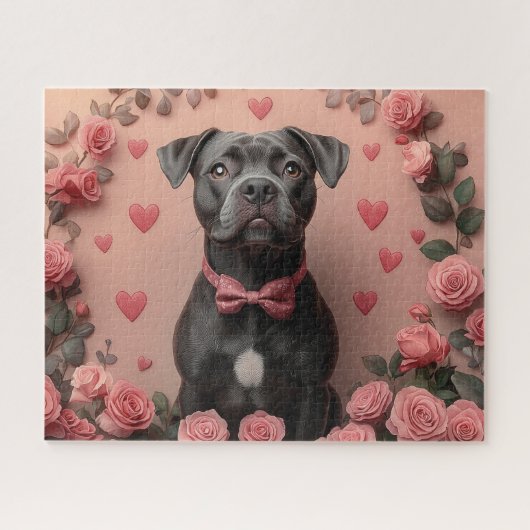 American Staffordshire with Rose - Valentinstag Puzzle (Horizontal)