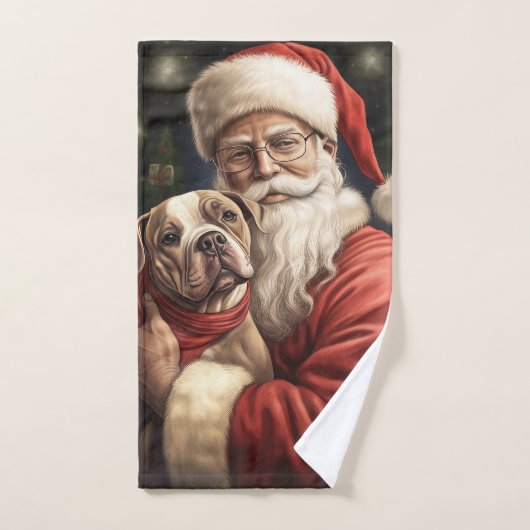 American Staffordshire with Santa Claus Christmas Badhandtuch Set (Handtuch)