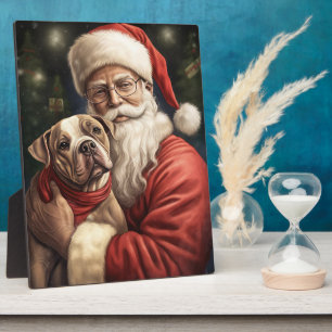 American Staffordshire with Santa Claus Christmas Fotoplatte