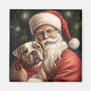 American Staffordshire with Santa Claus Christmas Magnet