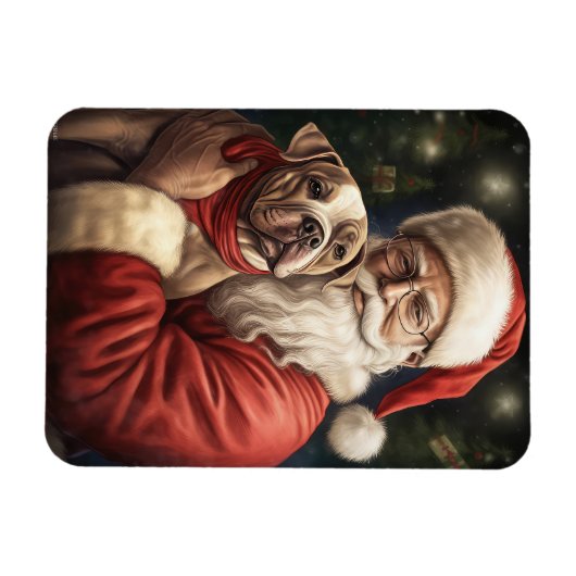 American Staffordshire with Santa Claus Christmas Magnet (Horizontal)