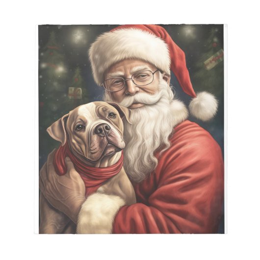 American Staffordshire with Santa Claus Christmas Notizblock (Vorderseite)