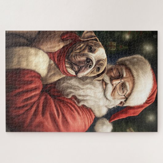 American Staffordshire with Santa Claus Christmas Puzzle (Horizontal)