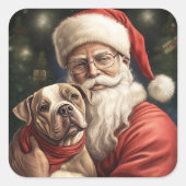 American Staffordshire with Santa Claus Christmas Quadratischer Aufkleber (Vorderseite)
