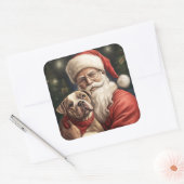 American Staffordshire with Santa Claus Christmas Quadratischer Aufkleber (Umschlag)