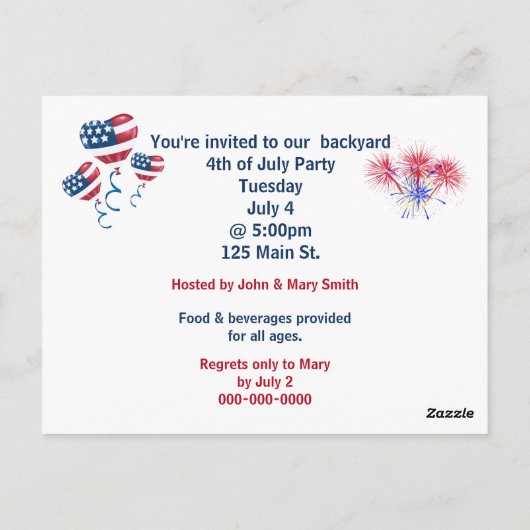 American Starfish 4. Juli Postkarte (Rückseite)