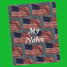 American Stars & Strips US Flag Weißer Text Notizblock