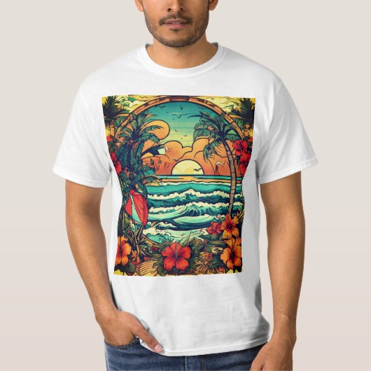 "American Tattoo Style Men's T - Shirt: Sunrise un T-Shirt (Vorderseite)