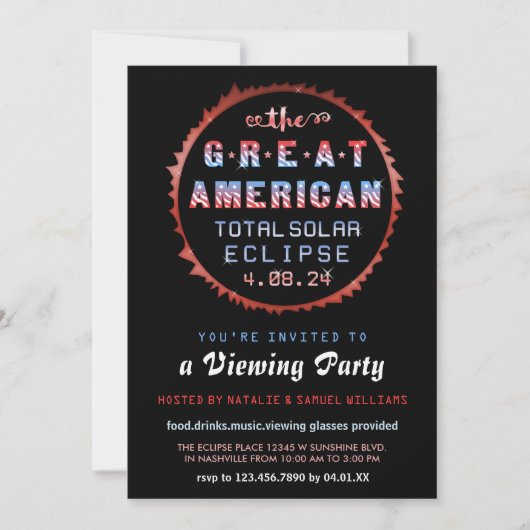 American Total Solar Eclipse 2024 Viewing Party Einladung (Vorderseite)