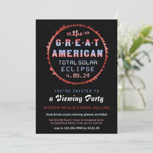American Total Solar Eclipse 2024 Viewing Party Einladung (Stehend Vorderseite)