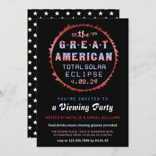 American Total Solar Eclipse 2024 Viewing Party Einladung (Vorne/Hinten)