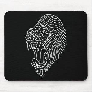 American Traditional Gorilla Head Kontur Tattoo Mousepad