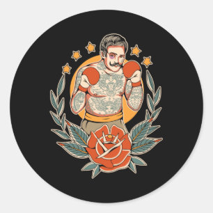 American Traditional Tattoo Boxer Flash Edgy Boxin Runder Aufkleber