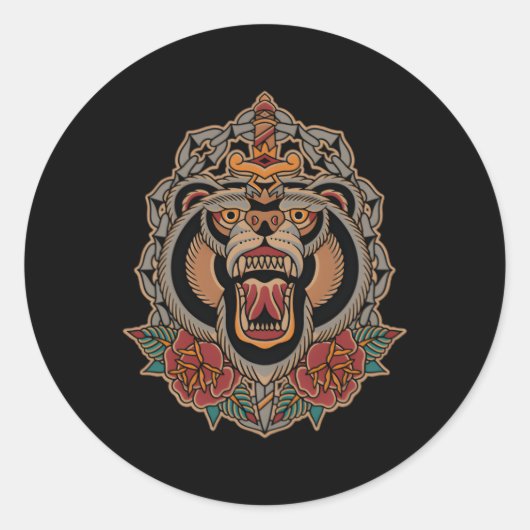 American Traditional Tattoo Flash Bär Alte Schule Runder Aufkleber (Vorderseite)