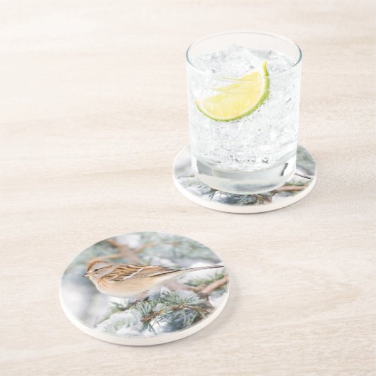 American Tree Sparrow im Winter Sandstein Untersetzer (Seite)