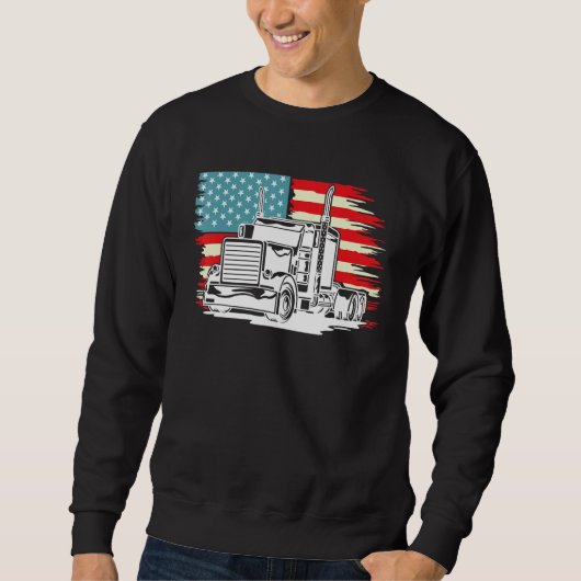 American Truck Driver Patriotic US Flag Semi Trail Sweatshirt (Vorderseite)