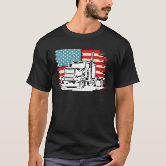 American Truck Driver Patriotic US Flag Semi Trail T-Shirt (Vorderseite)