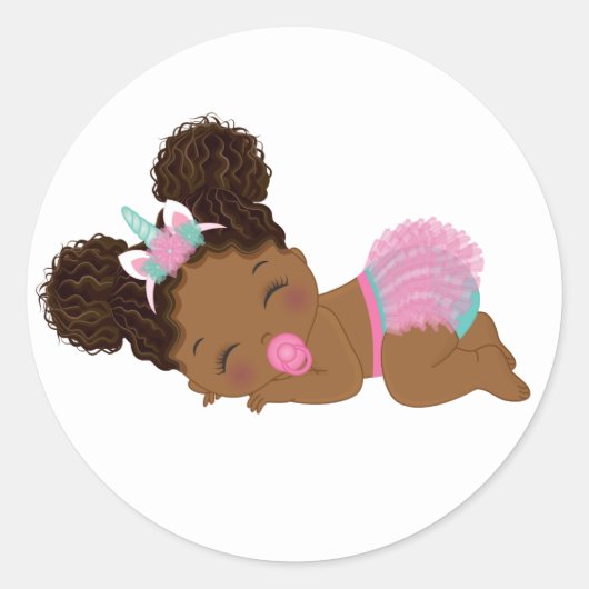 American Unicorn Baby Girl Round Sticker (Vorderseite)