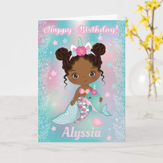 American Unicorn Mermaid Birthday Card Karte (Gelbe Blume)