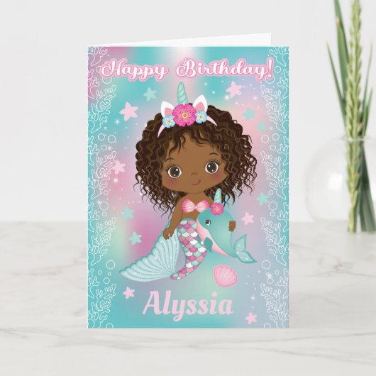 American Unicorn Mermaid Birthday Card Karte (Vorderseite)