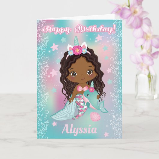 American Unicorn Mermaid Birthday Card Karte (Orchidee)