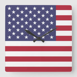 American United States USA Flag Quadratische Wanduhr