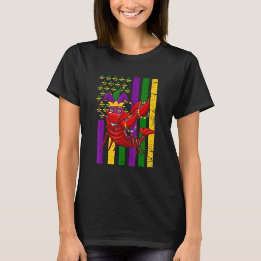 American US Flag Crawfish Funny Mardi Gras Carniva T-Shirt (Vorderseite)