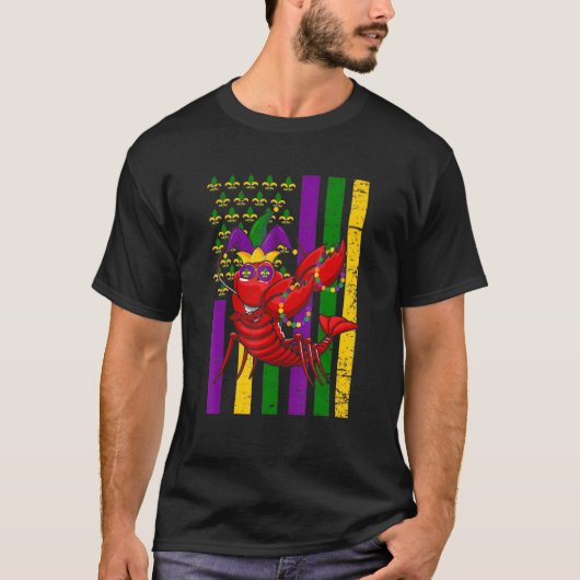American US Flag Crawfish Funny Mardi Gras Carniva T-Shirt (Vorderseite)
