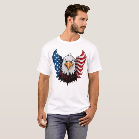 American USA Eagle Flag White T-Shirt (Vorne ganz)