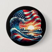 American USA Flag Beach Wave Sunset Patriotic Art Button (Vorderseite)