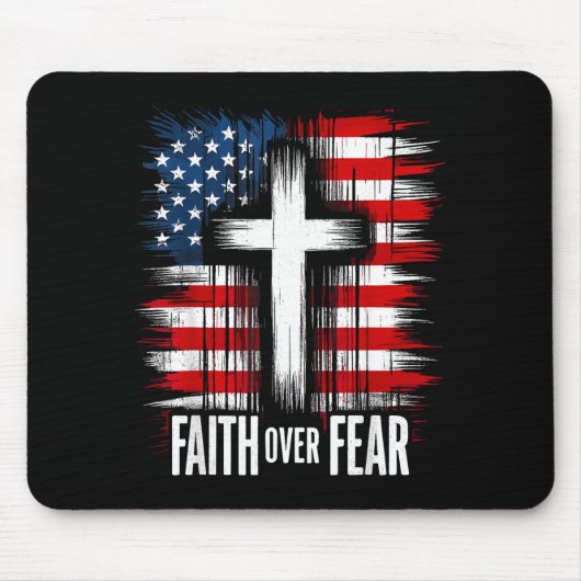 American Usa Flag Christ Faith Over Fear With Cros Mousepad (Vorne)