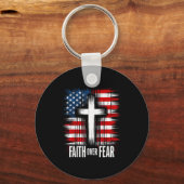 American Usa Flag Christ Faith Over Fear With Cros Schlüsselanhänger (Vorderseite)