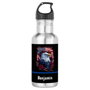 American USA Flag Eagle Rose Red White Blue Edelstahlflasche