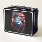 American USA Flag Eagle Rose Red White Blue Metall Brotdose (Rückseite)