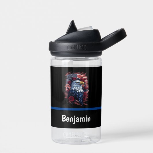 American USA Flag Eagle Rose Red White Blue Trinkflasche (Links)