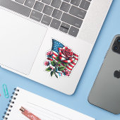 American USA Flag Rose Patriotic Blume Art Aufkleber (Laptop mit iPhone)