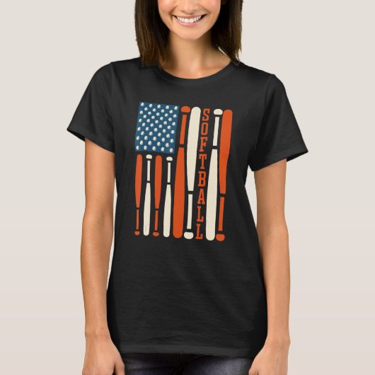 American USA Flag Softball Bat Softball Softball C T-Shirt (Vorderseite)