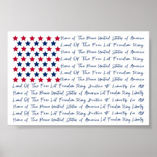American USA Flag Typografy Red White Blue Poster