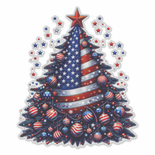 American USA Flag Weihnachtsbaum Patriotische Kuns Aufkleber