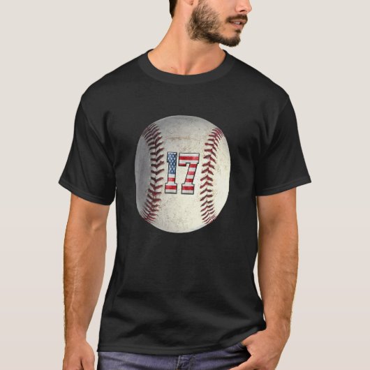 American USA Flag With Retro 17 Baseball Number 17 T-Shirt (Vorderseite)