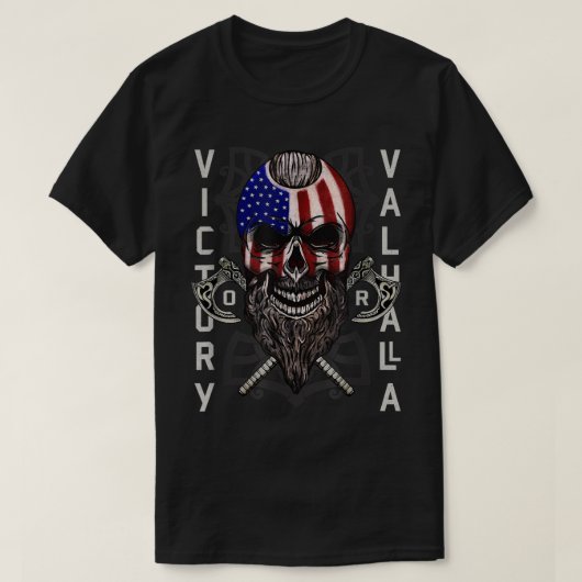 American Viking Sieg Valhalla Ax & Skull Flag T-Shirt (Design vorne)