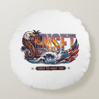 American Vintage Eagle & Flag "SONNENUNTERGANG" We Rundes Kissen