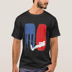 American Water Ski Flag Wakeboard Skier Sport T-Shirt