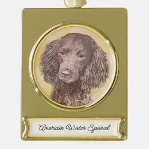 American Water Spanel Malerei - Original Dog Art Banner-Ornament Gold