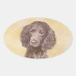 American Water Spanel Malerei - Original Dog Art Ovaler Aufkleber