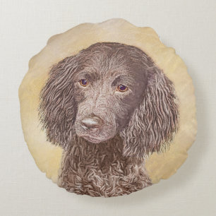 American Water Spanel Malerei - Original Dog Art Rundes Kissen