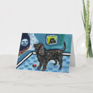 American Water Spaniel sieht lächelnden Mond Karte
