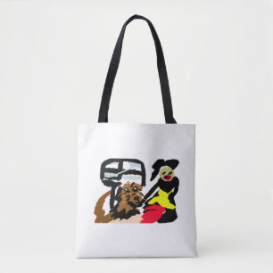 American Water Spaniel und Dame beim Spaziergang Tasche