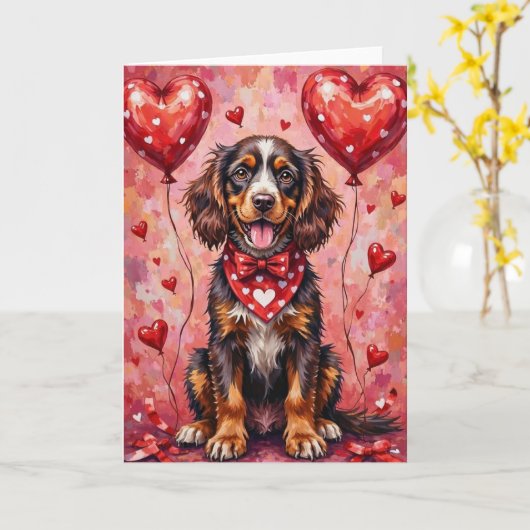 American Water Spaniel Valentine Dog with Hearts Karte (Gelbe Blume)